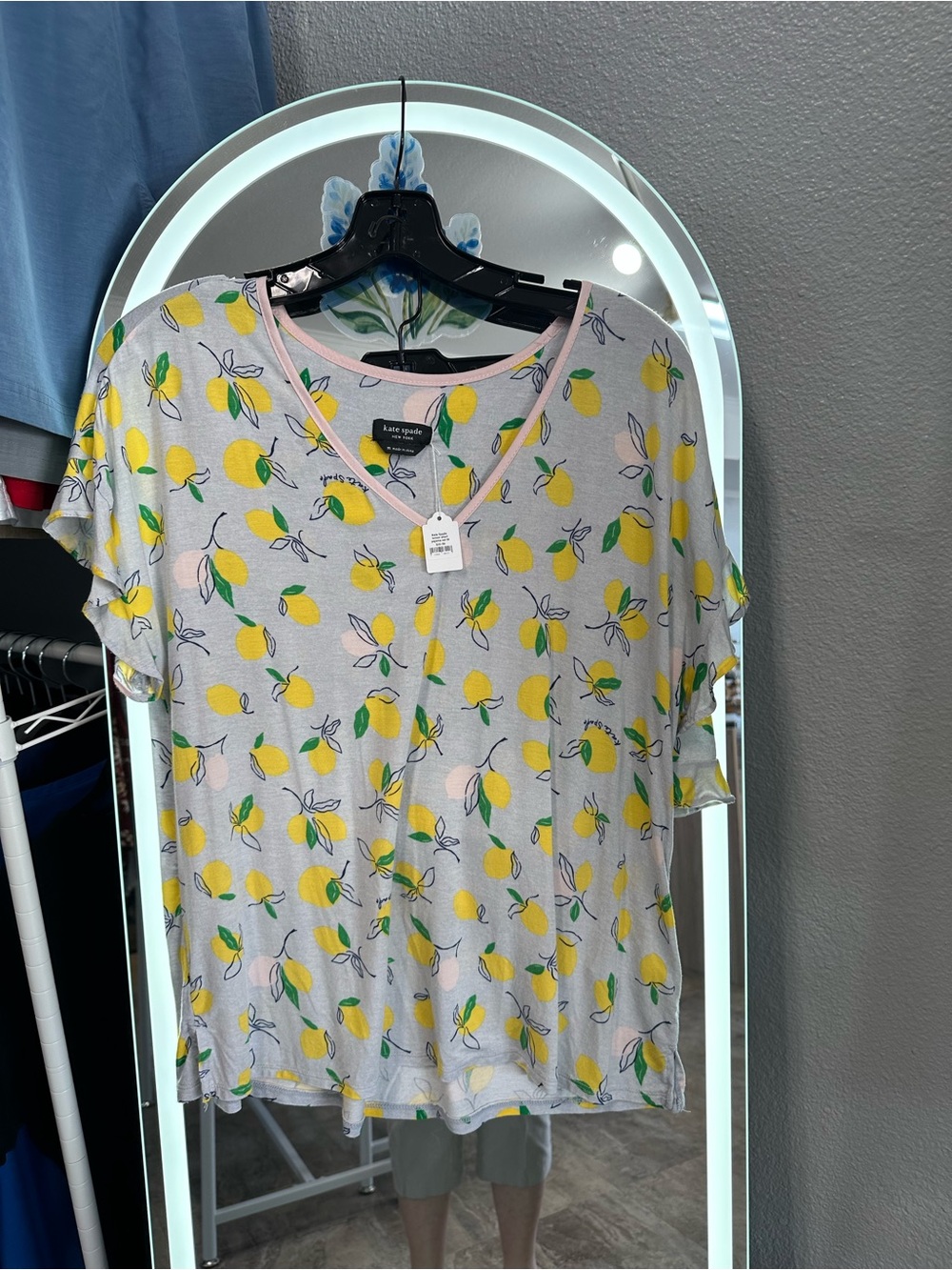 kate spade Yellow Lemon Print pajama short set on Light Gray